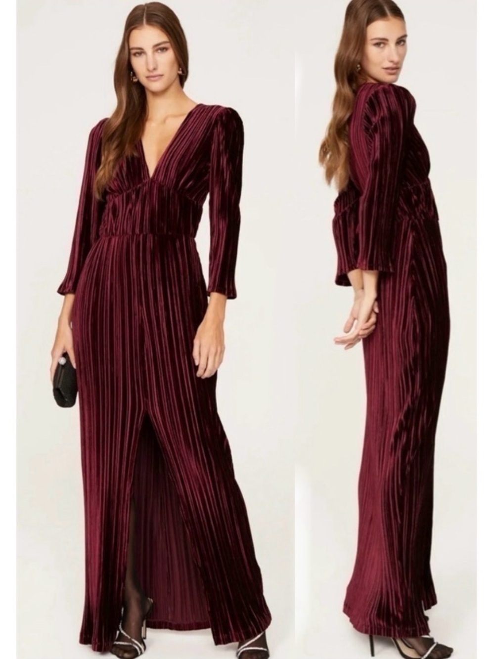 Shoshanna Chelsey Gown in Wine v neck holiday dress midi length size 12